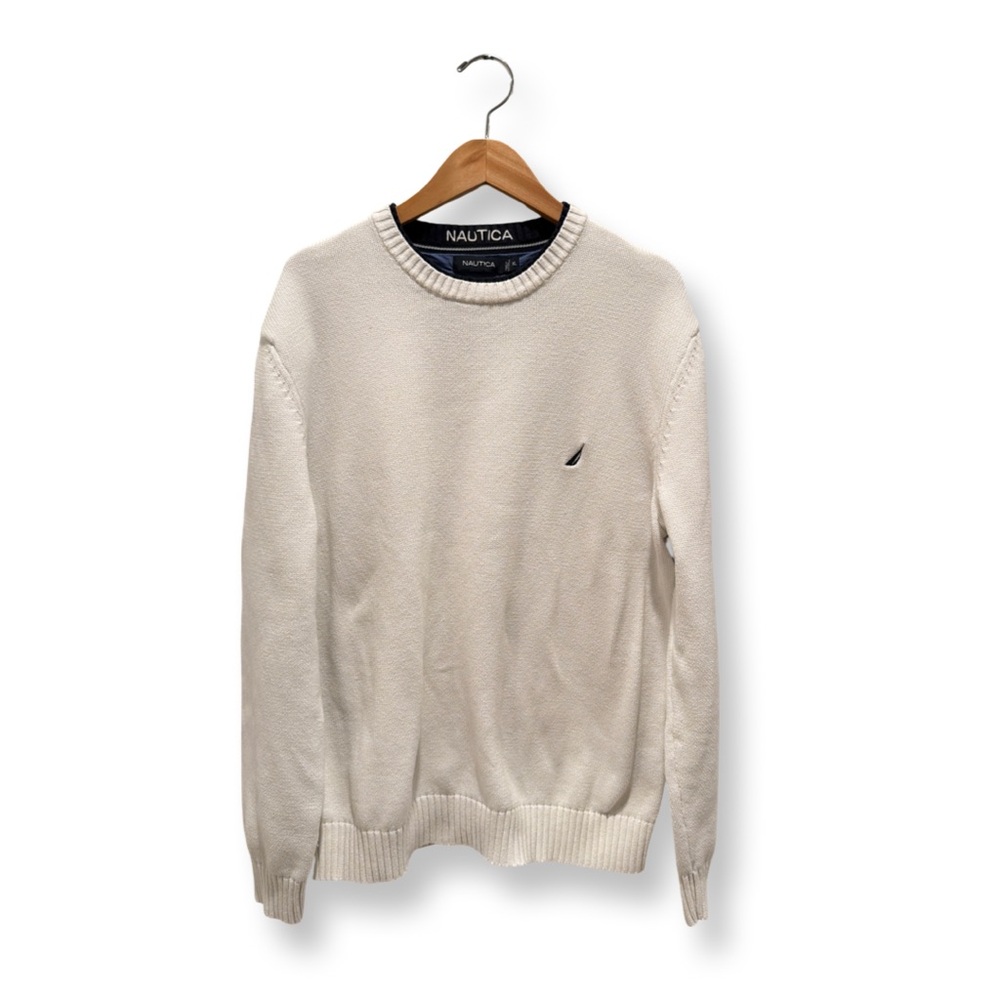Nautica | White Crewneck Sweater with Navy Trim